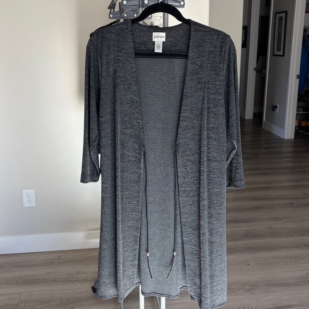 Chico's Black/Silver Open Cardigan (Women's 1-Med)